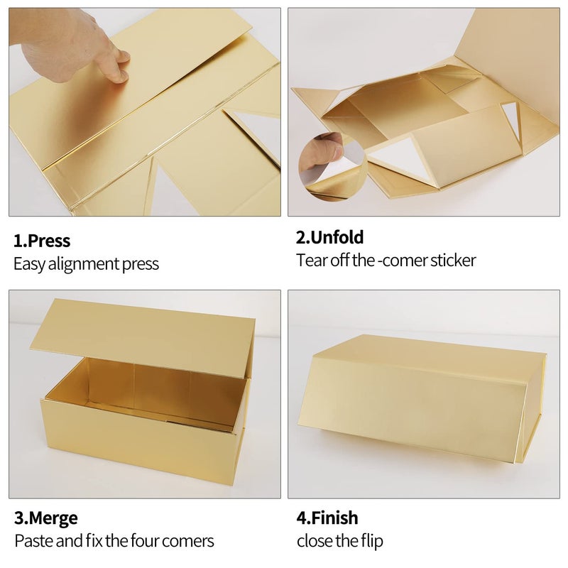 ROSTELACK Gold Gift Box 10 "" x 6 "" x 3 "" with Magnetic Closure Lid Gift Box for Presents Bridesmaid Gifts Box Cute Box Birthday Gift box Luxury for Gift Packaging  Magnetic Gift Box for Wrapping Gifts (Gold) - Image 3